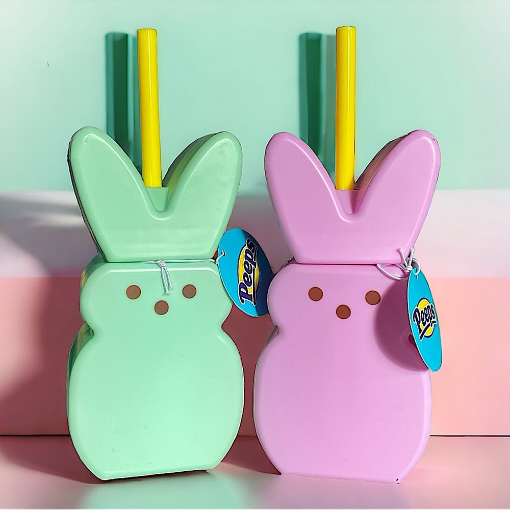 PEEPS Easter Bunny Sculpted Tumblers Cups with Straw  - Set of 2